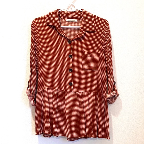 Lake Flower Tops - Lake Flower Swing Blouse Red Gingham Medium